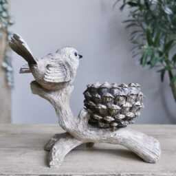 Bird On Branch Tea Light Holder, Ornament, Pinecone Fall Decor - thumbnail 4