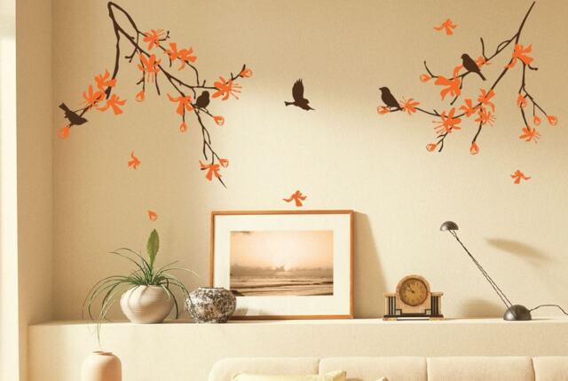 Cherry Blossom Tree Wall Decal Natural With Flowers Birds Wall Sticker Stick On Art By Decalisland -Tree Branch Sd 006 - image 1