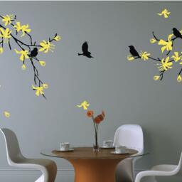 Cherry Blossom Tree Wall Decal Natural With Flowers Birds Wall Sticker Stick On Art By Decalisland -Tree Branch Sd 006 - thumbnail 3