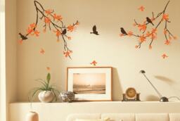 Cherry Blossom Tree Wall Decal Natural With Flowers Birds Wall Sticker Stick On Art By Decalisland -Tree Branch Sd 006 - thumbnail 1