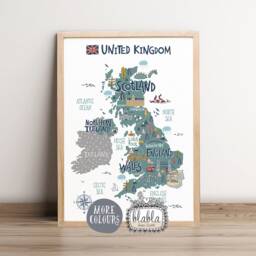 UK Map For Kids, Kids United Kingdom Map, England Wales Scotland North Ireland Boys Room Poster, Girls Poster - thumbnail 2
