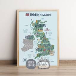 UK Map For Kids, Kids United Kingdom Map, England Wales Scotland North Ireland Boys Room Poster, Girls Poster - thumbnail 3