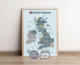 UK Map For Kids, Kids United Kingdom Map, England Wales Scotland North Ireland Boys Room Poster, Girls Poster - thumbnail 1