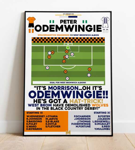 Peter Odemwingie V Wolves Print, West Brom Poster, Football Wall Art, Posters, Art Bromwich Albion Print - image 1