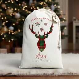 Personalized Tartan Stag Santa Sack - Scottish Christmas Gift Bag Nollaig Chridheil Cotton Stocking - thumbnail 4
