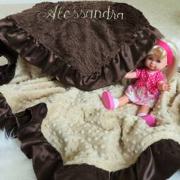 Personalized Brown Minky Baby Blanket, Ruffle Trim, Shower Gift, Usa Handcrafted - thumbnail 3