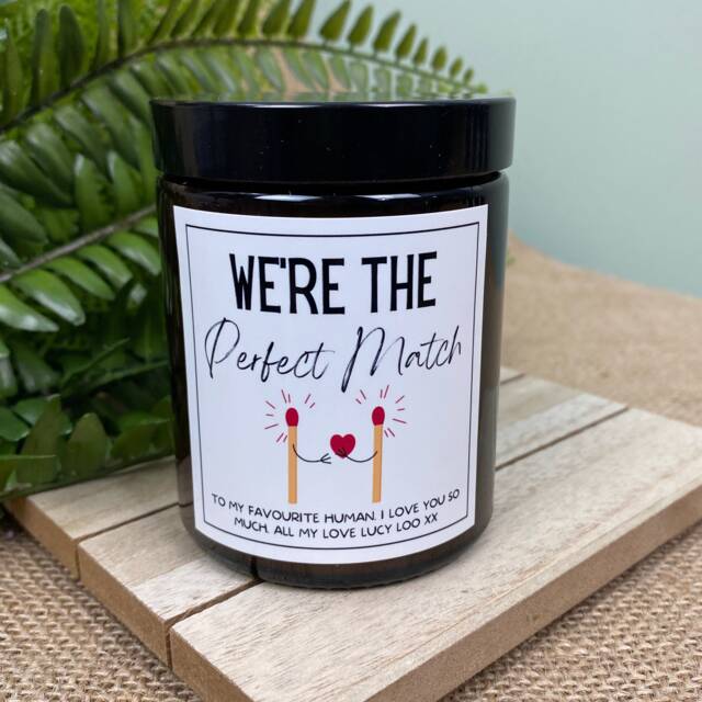 Personalised Valentines Candle Gift - Perfect Match For Her Girlfriend Wife Partner - Amber Glass Jar - image 1