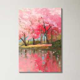 Romantic Cherry Blossom Grove Oil Painting Soft Pinks & Muted Landscape Gouache Wall Art Split Canvas Home Decor Nature Spring - thumbnail 4