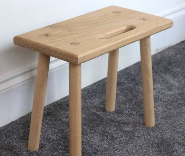 Solid European Oak Milking Stool With Handle - Scandinavian Inspired Stool - image 1