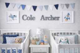 Twin Nursery Name Signs - Personalized Baby Names Decor Twins Room Shelf Or Wall Newborn Gift Sign - thumbnail 1