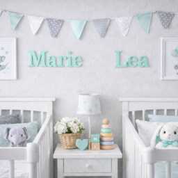 Twin Nursery Name Signs - Personalized Baby Names Decor Twins Room Shelf Or Wall Newborn Gift Sign - thumbnail 2
