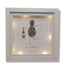 Gift For A 40Th Birthday Gift Friend. Friend Gift.framed Pebble Art Family + Lights. Leopard Print Gifts. Champagne Prosecco - thumbnail 2