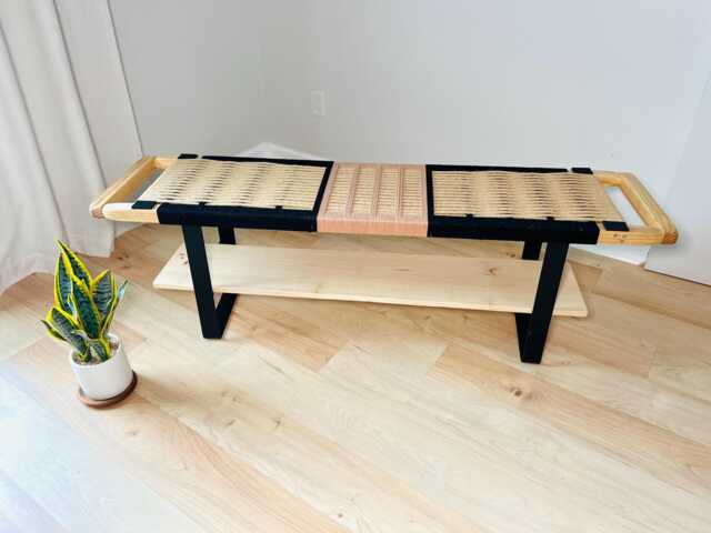Hand-Woven Entryway Bench Mcm Style End Of Bed & Mudroom Seating - Custom-Made, Multiple Sizes - image 1