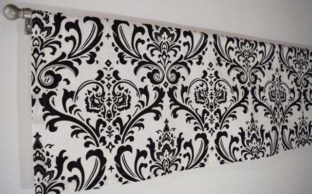 Damask Valance Cafe Curtains Topper Window Black Yellow Orange Curtain Treatment Kitchen Valance - image 1