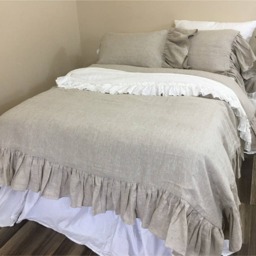 Natural Linen Duvet Cover With Mermaid Long Ruffles, Prewashed Soft Linen Weaved in Medium Weight Linen, Bedding, Shabby Chic Bedding - thumbnail 3
