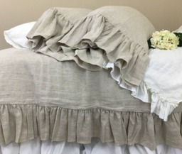 Natural Linen Duvet Cover With Mermaid Long Ruffles, Prewashed Soft Linen Weaved in Medium Weight Linen, Bedding, Shabby Chic Bedding - thumbnail 1