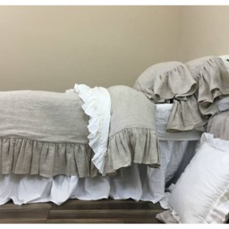 Natural Linen Duvet Cover With Mermaid Long Ruffles, Prewashed Soft Linen Weaved in Medium Weight Linen, Bedding, Shabby Chic Bedding - thumbnail 2