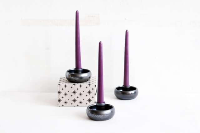 Ceramic Taper Candle Holder Glossy Black Metallic Finish, Minimalist Decor - image 1