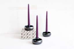 Ceramic Taper Candle Holder Glossy Black Metallic Finish, Minimalist Decor - thumbnail 1