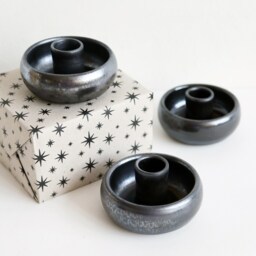 Ceramic Taper Candle Holder Glossy Black Metallic Finish, Minimalist Decor - thumbnail 2
