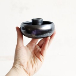 Ceramic Taper Candle Holder Glossy Black Metallic Finish, Minimalist Decor - thumbnail 3