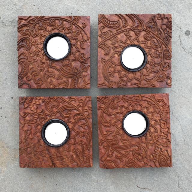 Floral & Vine Wood Block Votives From India - image 1