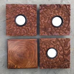 Floral & Vine Wood Block Votives From India - thumbnail 2