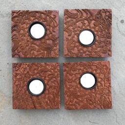 Floral & Vine Wood Block Votives From India - thumbnail 1
