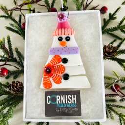 Gorgeous Fused Glass Snowman Christmas Decoration - Tree Decoration, Fused Cornwall, Cornish - thumbnail 3