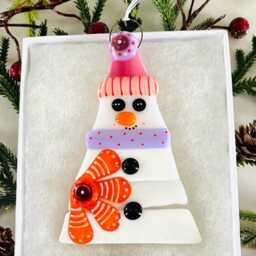 Gorgeous Fused Glass Snowman Christmas Decoration - Tree Decoration, Fused Cornwall, Cornish - thumbnail 2