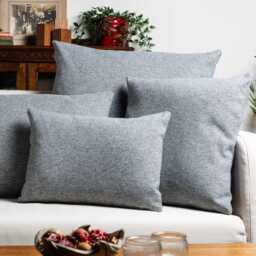 Classic Herringbone Tweed Boudoir Cushion in Stone Grey. Soft Grey Traditional Check Design. 17x12 - thumbnail 3