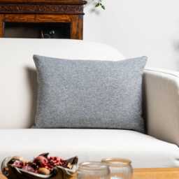 Classic Herringbone Tweed Boudoir Cushion in Stone Grey. Soft Grey Traditional Design. 17x12