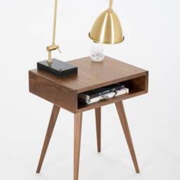 Mid Century Modern Walnut Nightstand - Open Shelf Bedside Table - thumbnail 3