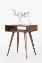 Mid Century Modern Walnut Nightstand - Open Shelf Bedside Table - thumbnail 1