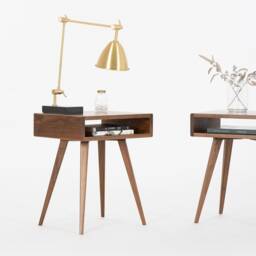 Mid Century Modern Walnut Nightstand - Open Shelf Bedside Table - thumbnail 4