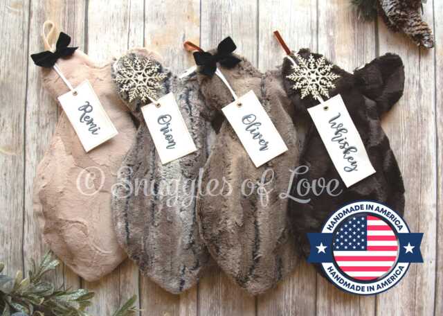 Personalized Cat Christmas Stocking Plush Fur in Black, Tan, Brown, Or Grey - image 1