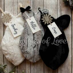 Personalized Cat Christmas Stocking Plush Fur in Black, Tan, Brown, Or Grey - thumbnail 2
