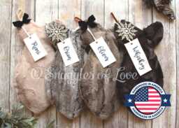 Personalized Cat Christmas Stocking Plush Fur in Black, Tan, Brown, Or Grey