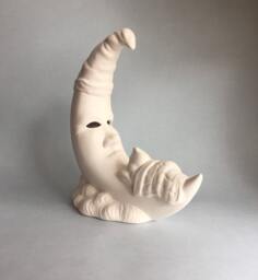 Home Decor Ceramic Sleep Moon With Bear, Diy Miniature Pottery Gift Idea For Kids, Unique Bisque Decor Christmas - thumbnail 1