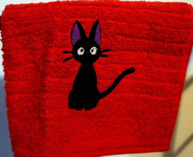 Cute Red Cat Jiji Embroidered Hand Towel - image 1