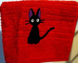 Cute Red Cat Jiji Embroidered Hand Towel