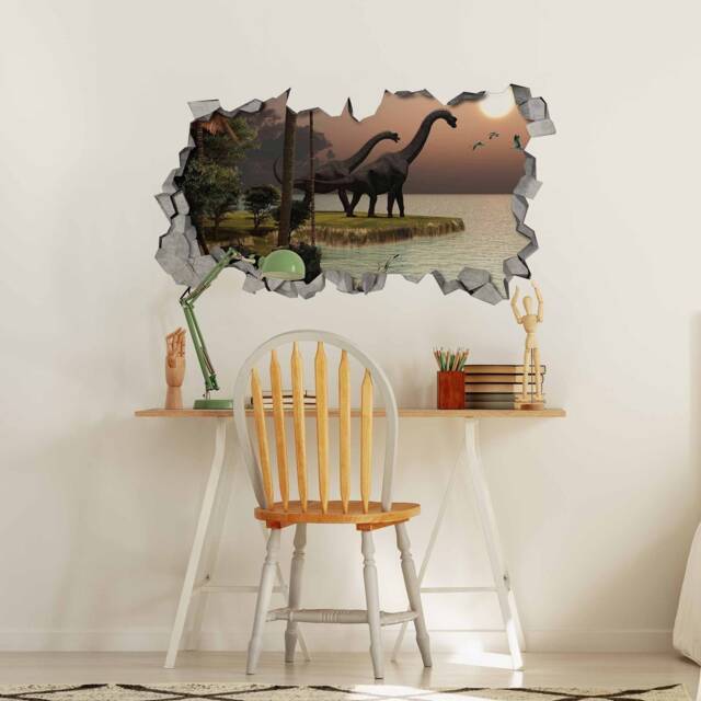 Brachiosaurus -Dinosaur - Sunset Broken Wall Decal 3D Wallpaper Wall Decals Printed Art Sku Bds3Dw - image 1