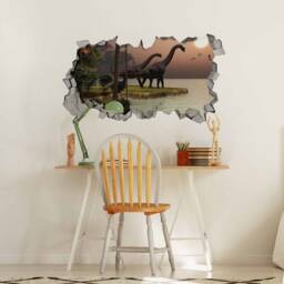 Brachiosaurus -Dinosaur - Sunset Broken Wall Decal 3D Wallpaper Wall Decals Printed Art Sku Bds3Dw - thumbnail 1