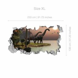 Brachiosaurus -Dinosaur - Sunset Broken Wall Decal 3D Wallpaper Wall Decals Printed Art Sku Bds3Dw - thumbnail 4
