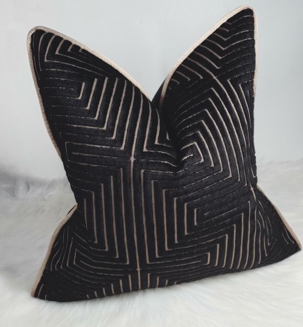 Luxury Piped Cushion Cover Velvet Momentum Series 3 Geometric Design in Bronze Satin For New Home Designer Handmade Pillow - image 1