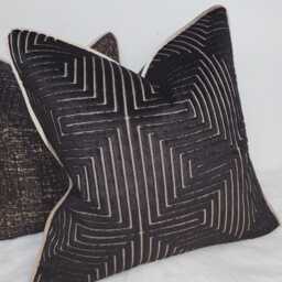 Luxury Piped Cushion Cover Velvet Momentum Series 3 Geometric Design in Bronze Satin For New Home Designer Handmade Pillow - thumbnail 4