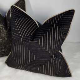Luxury Piped Cushion Cover Velvet Momentum Series 3 Geometric Design in Bronze Satin For New Home Designer Handmade Pillow - thumbnail 3