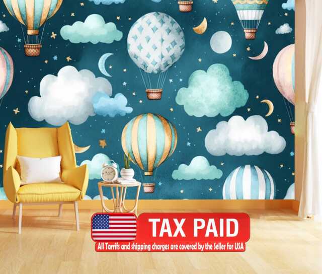 Watercolor Hot Air Balloon Wallpaper Mural, Peel & Stick Art Print - image 1