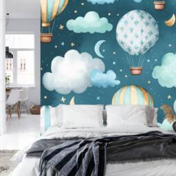 Watercolor Hot Air Balloon Wallpaper Mural, Peel & Stick Art Print - thumbnail 2