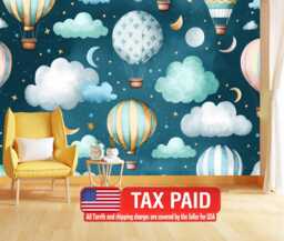 Watercolor Hot Air Balloon Wallpaper Mural, Peel & Stick Art Print - thumbnail 1